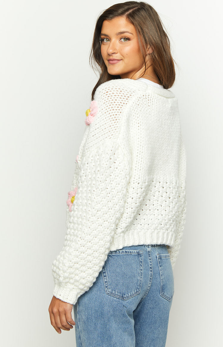 Luella White Flower Knit Cardigan