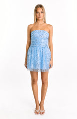 Luke Blue Sequin Strapless Party Mini Dress