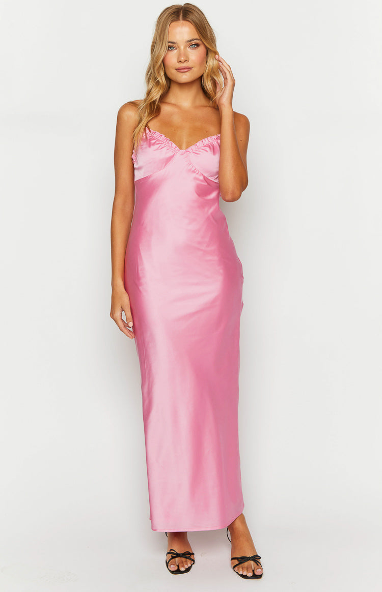 Mallory Pink Satin Maxi Dress
