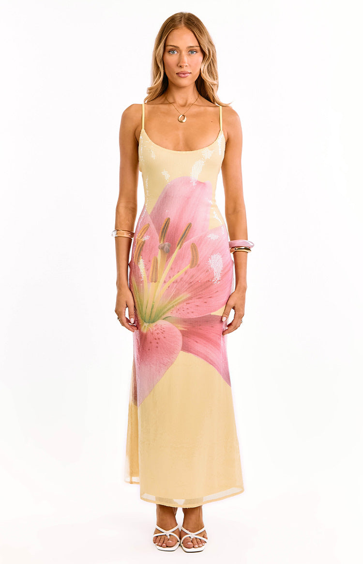 Marchelle Yellow Floral Sequin Maxi Dress