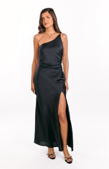 Marriot Black One Shoulder Formal Maxi Dress