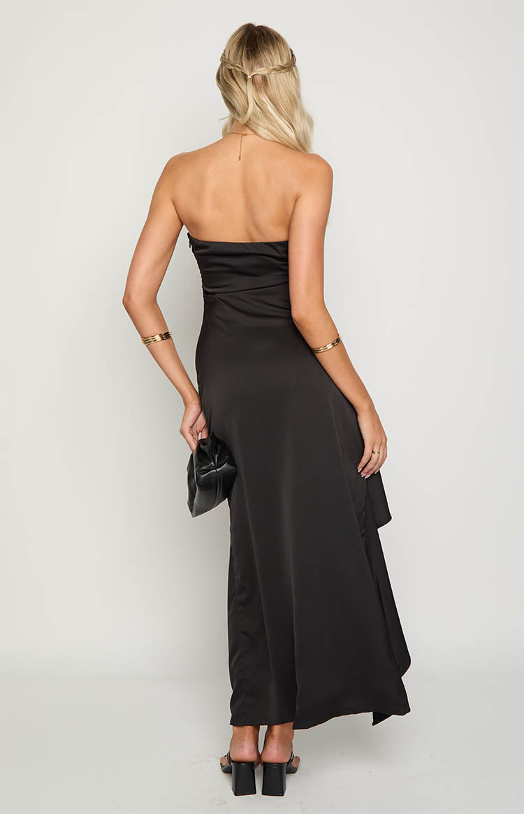 Merlo Black Strapless Formal Maxi Dress