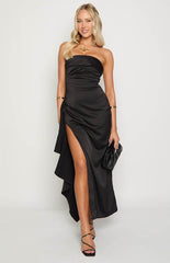 Merlo Black Strapless Formal Maxi Dress