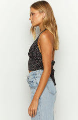 Midnight Blossom Black Floral Crop Top
