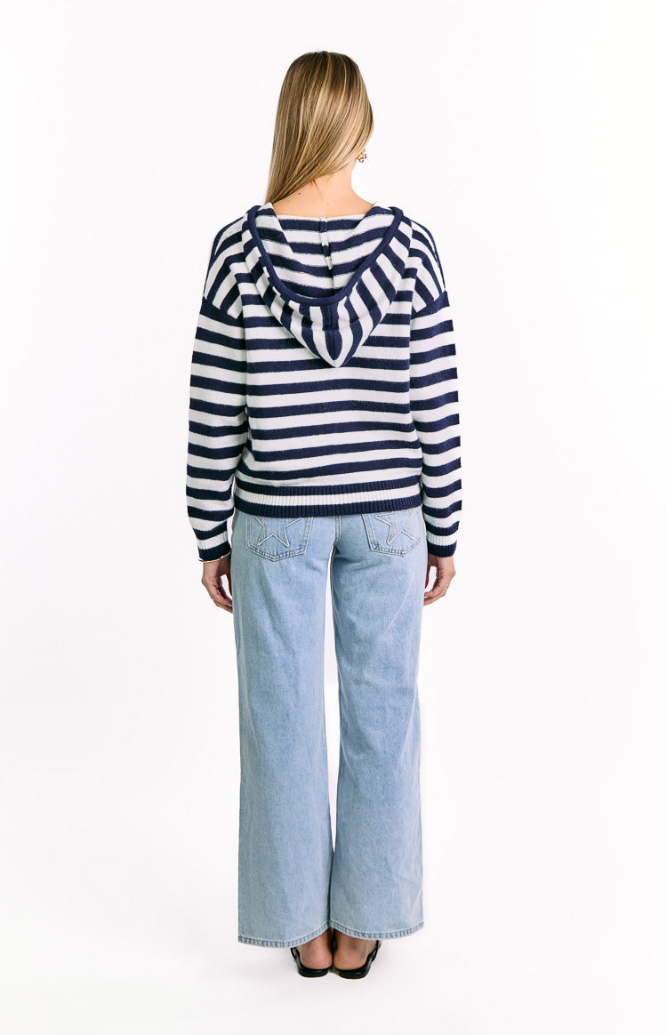 Mollie Navy Stripe Knit Zip Sweater