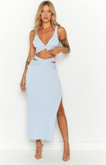 Mylah Blue Rib Knit Midi Skirt