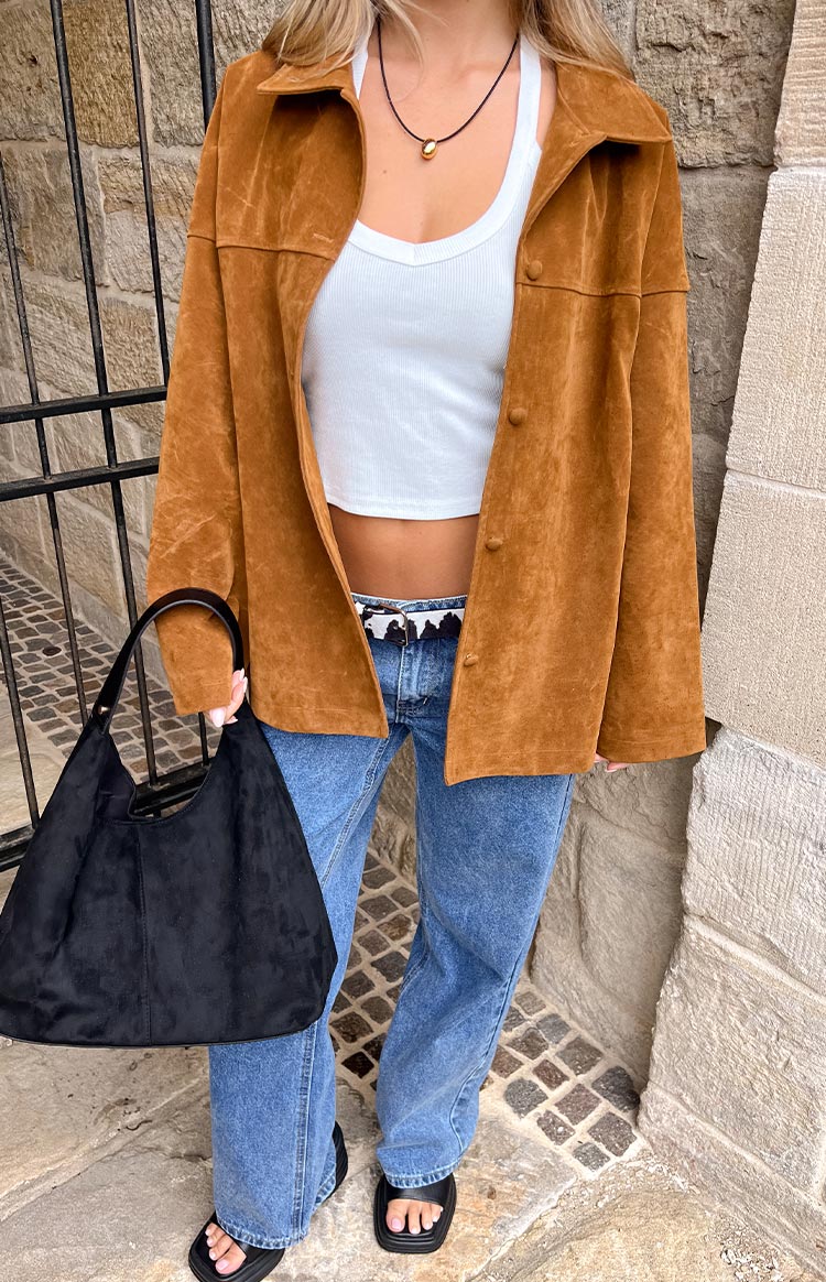 Suki Tan Suede Oversized Jacket
