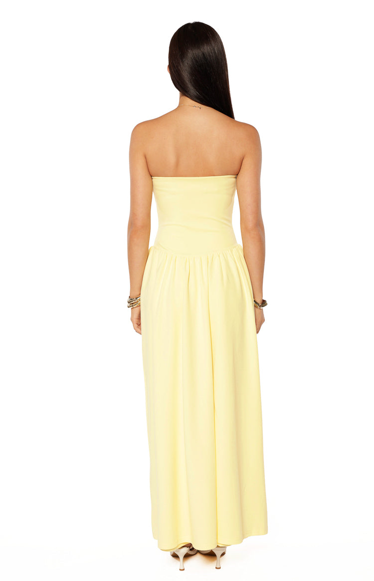 Nate Yellow Strapless Formal Maxi Dress
