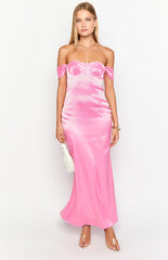 Naveah Pink Off Shoulder Maxi Dress