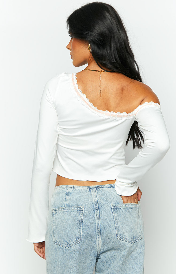 Oakleigh White One Shoulder Long Sleeve Top