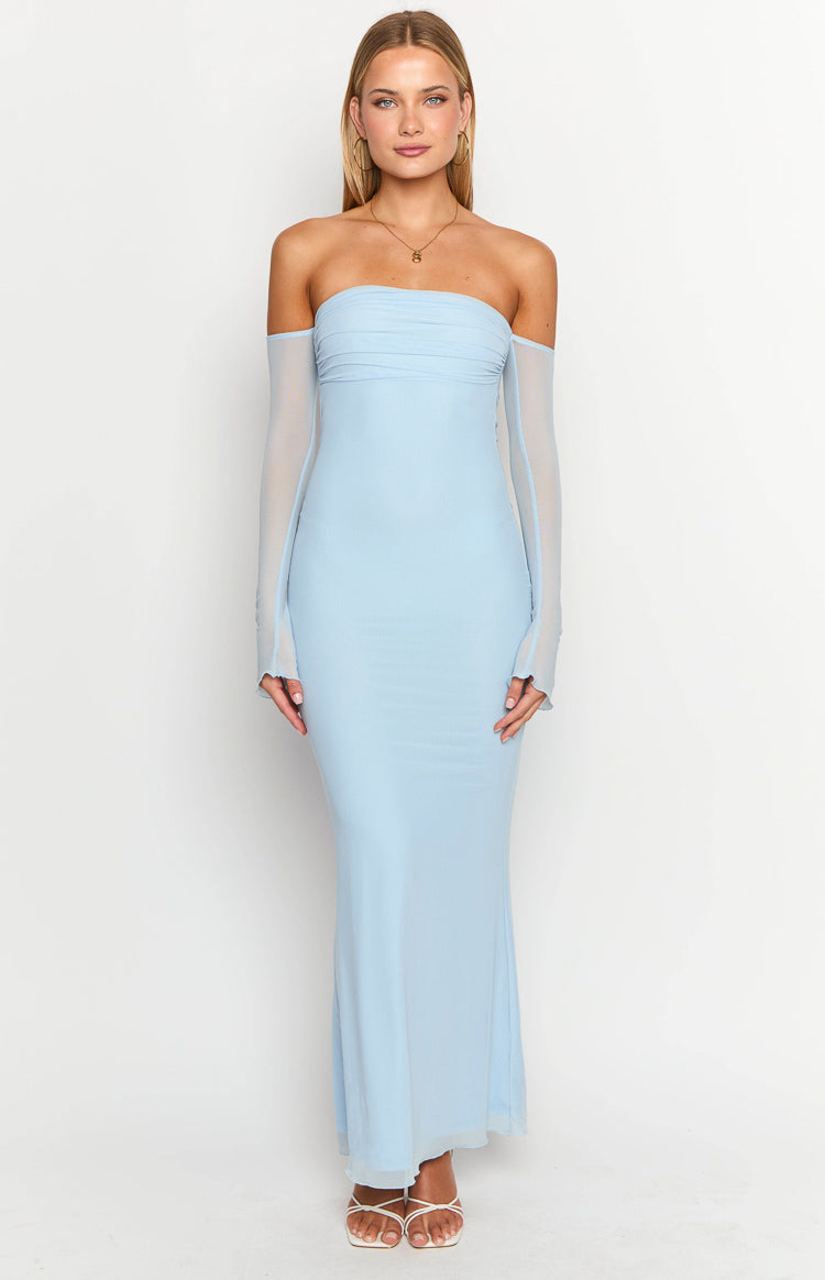 Odette Light Blue Long Sleeve Formal Maxi Dress