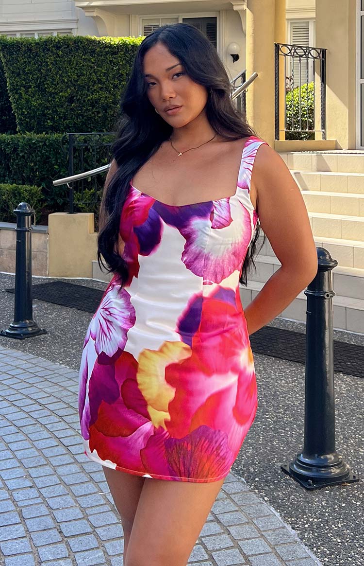 Floral Pink and Purple Sleeveless Mini Dress