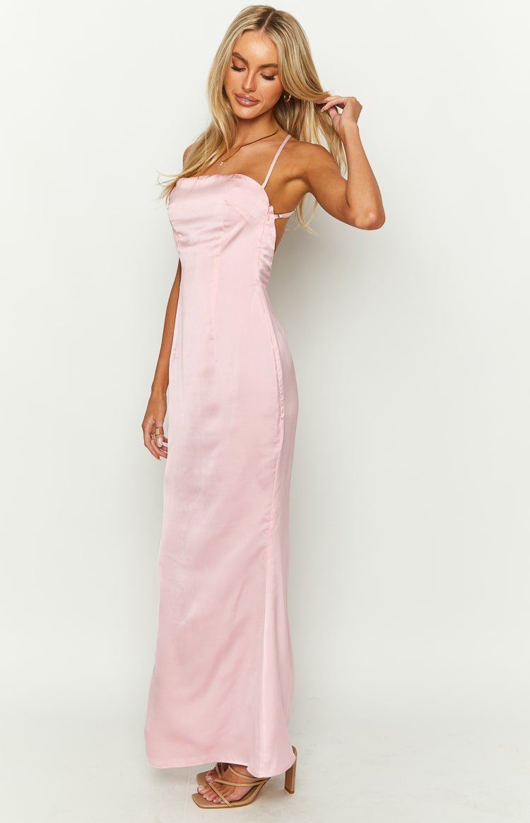 Party Girl Pink Satin Maxi Dress