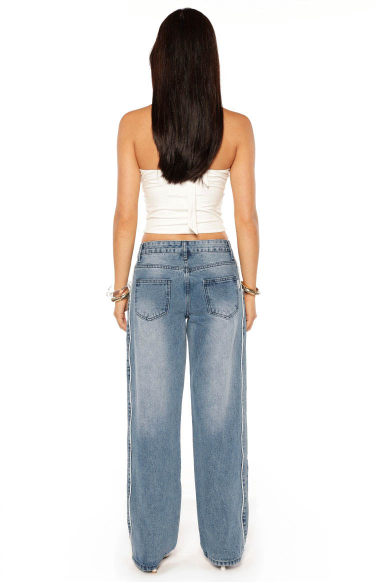 Posey Mid Wash Contrast Seam Wide Leg Jeans
