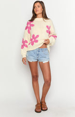 Ryver Cream Flower Knit Sweater