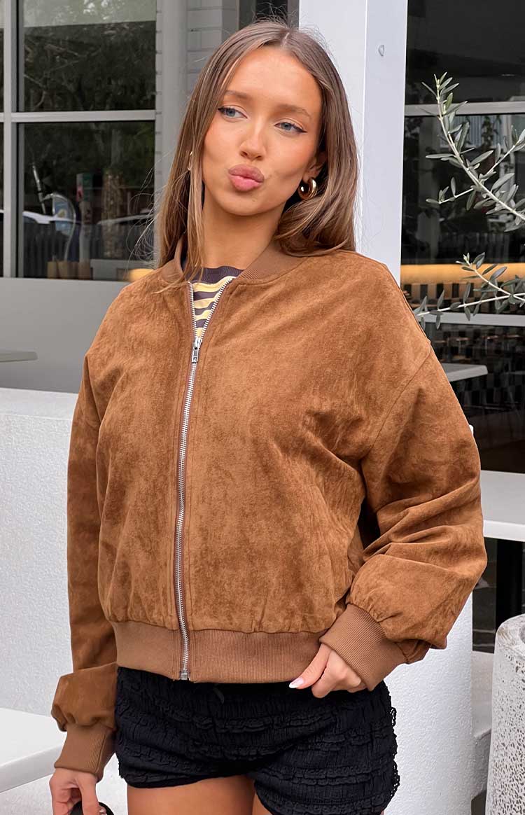 Rebecca Tan Cuffed Suedette Bomber Jacket