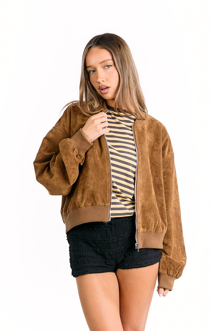 Rebecca Tan Cuffed Suedette Bomber Jacket