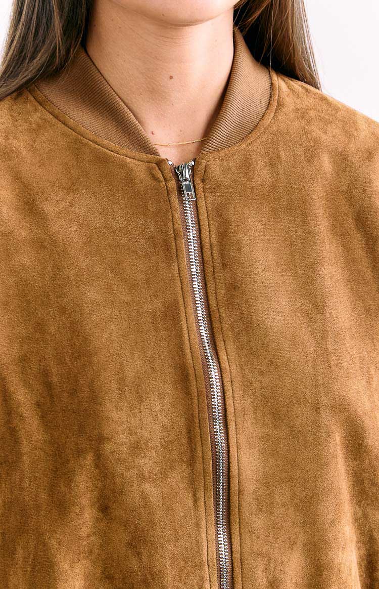 Rebecca Tan Cuffed Suedette Bomber Jacket