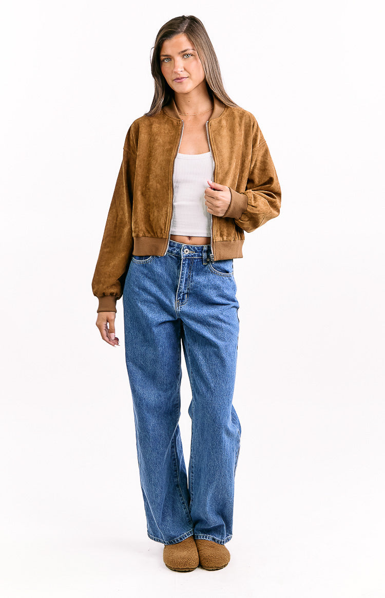 Rebecca Tan Cuffed Suedette Bomber Jacket