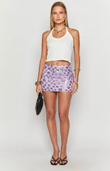 Remmie Purple Floral Sequin Mini Skirt