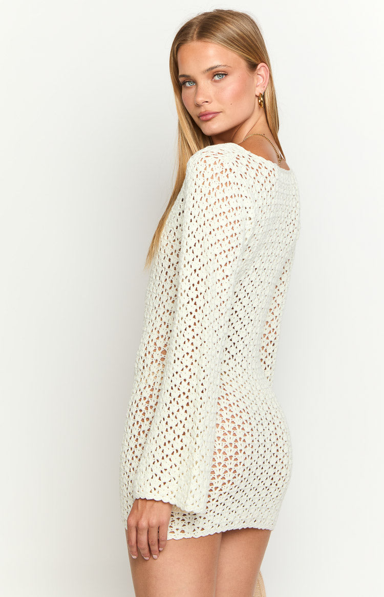 Rhi Cream Crochet Long Sleeve Mini Dress