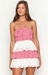 Rosealie Red And White Strapless Mini Dress