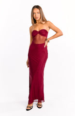 Ryker Wine Strapless Mesh Maxi Dress