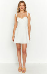 Sabrina White Linen Blend Mini Dress