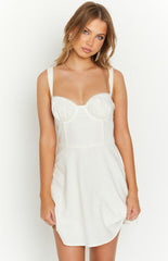 Sabrina White Linen Blend Mini Dress