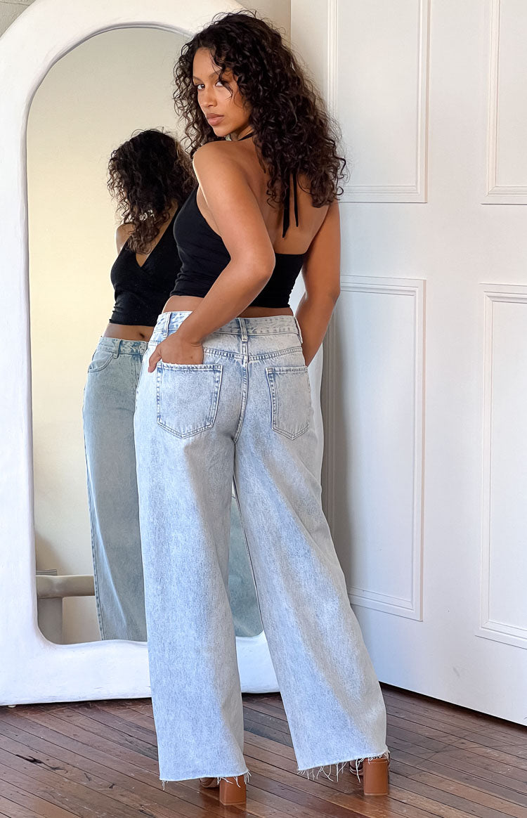 She's Yours Light Wash Denim Wide Leg Boyfriend Jeans