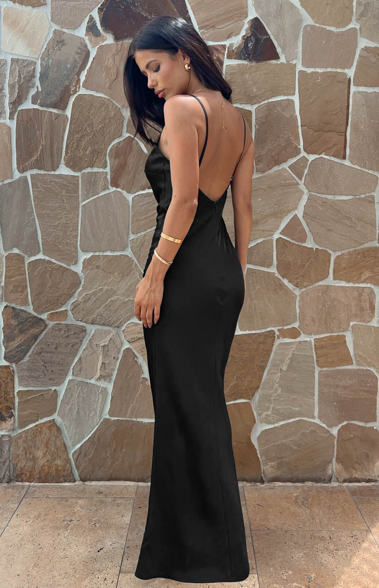 Sloan Black Satin Formal Maxi Dress