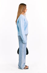 Stacey Light Blue Zip Knit Cardigan
