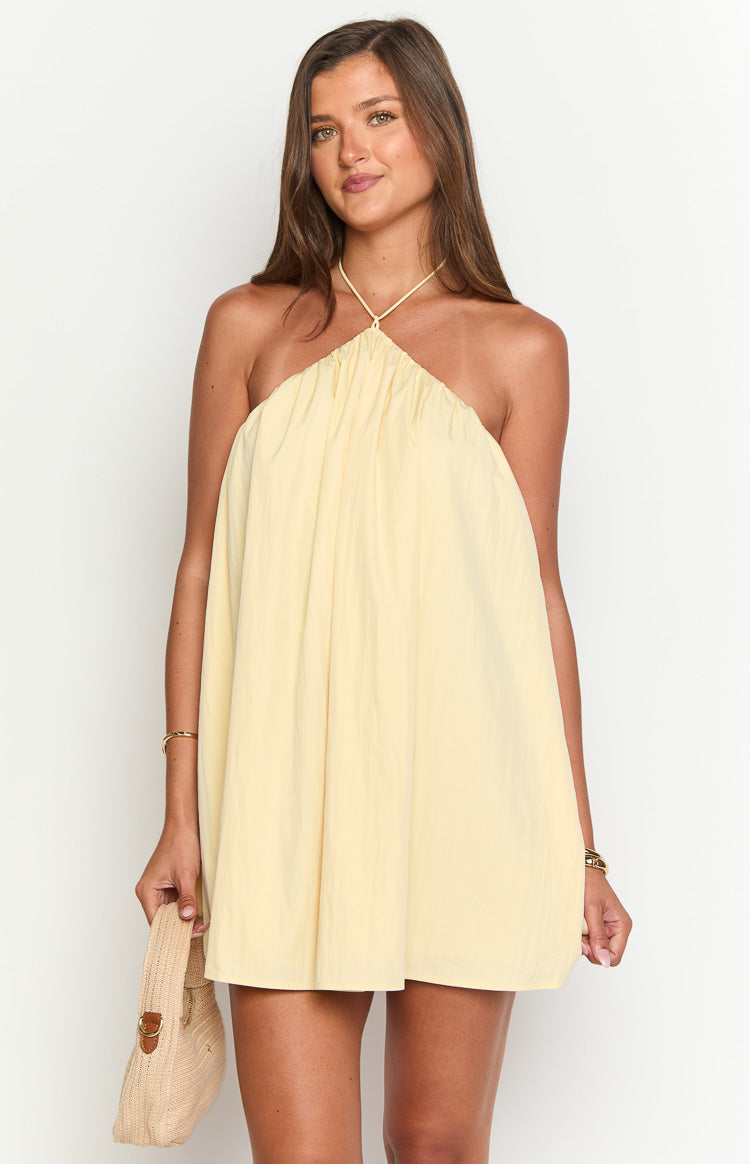Talei Yellow Halter Puff Mini Dress
