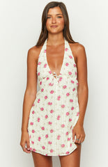 Take It Off Pink Floral Halter Mini Dress
