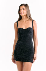 Tegan Black Rhinestone Party Mini Dress