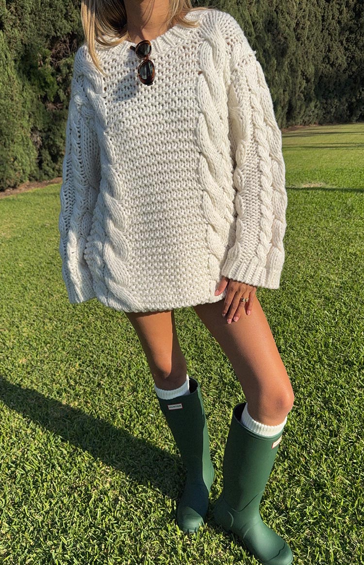 Thursdays Cream Cable Knit Sweater Dress