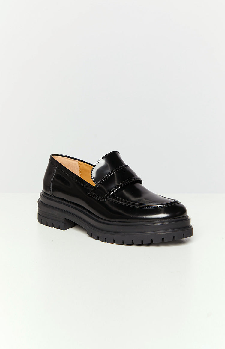 Tony Bianco Wiz Hi Shine Black Loafers