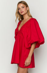 Torie Red Short Sleeve Mini Dress