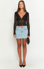 Trevina Black Lace Long Sleeve Top