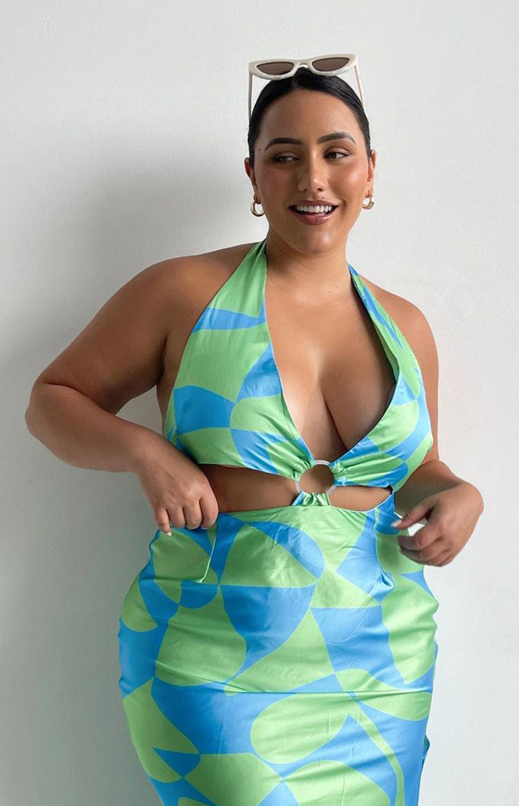 Underwater Green Print Midi Dress