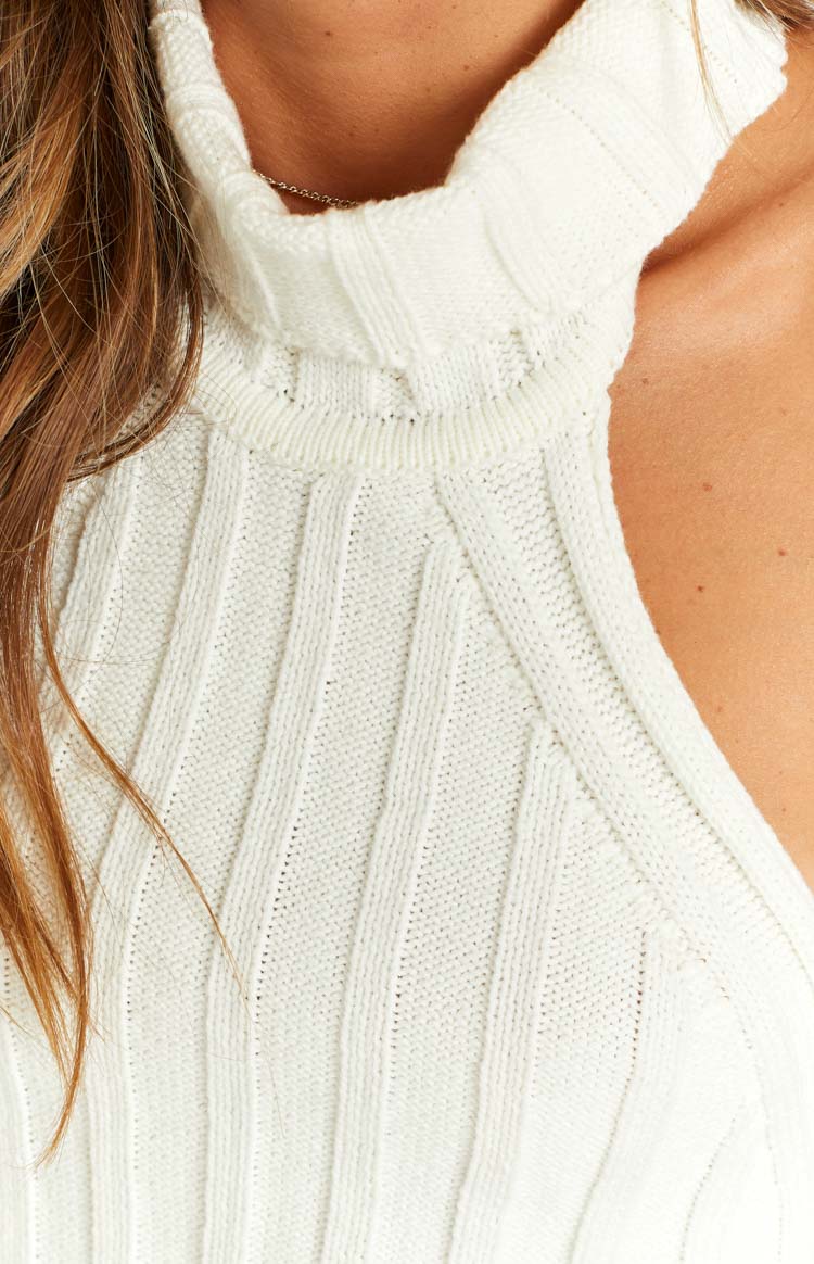 Izi White Knit High Neck Top