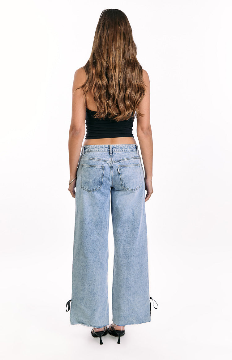 Willabelle Light Wash Denim Bow Hem Low Rise Jeans
