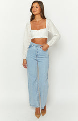 Zaria White Long Sleeve Crop Top