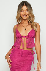 Alexia Fuschia Lace Tie Up Front Top