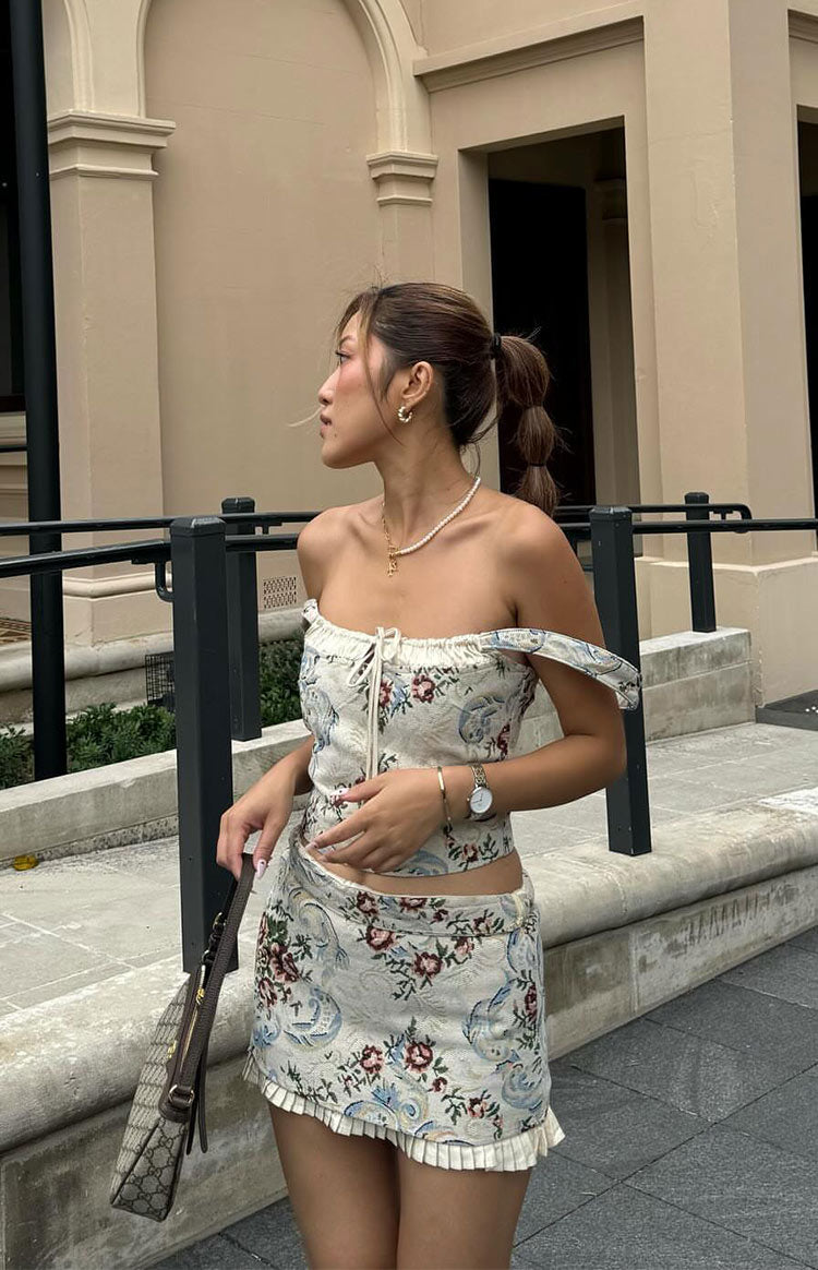 Till Forever Beige Tapestry Mini Skirt