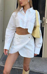 Bestie White Button Up Crop Shirt